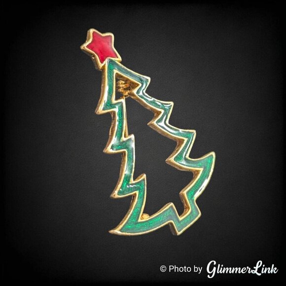 Vintage AAI Openwork Enamel Holiday Christmas Tree Unisex Gold Tone Brooch - Picture 2 of 7
